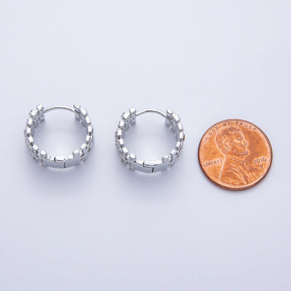 14K Gold Filled 16.5mm Micro Paved CZ Woven Ribbed Huggie Earring in Gold &amp; Silver | EARRINGS-00006-00007