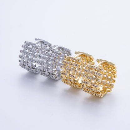 14K Gold Filled 16.5mm Micro Paved CZ Woven Ribbed Huggie Earring in Gold &amp; Silver | EARRINGS-00006-00007
