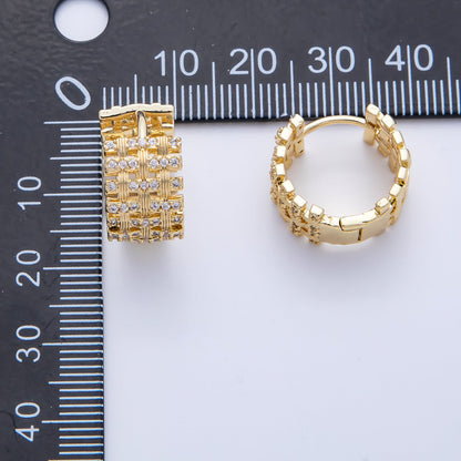14K Gold Filled 16.5mm Micro Paved CZ Woven Ribbed Huggie Earring in Gold &amp; Silver | EARRINGS-00006-00007