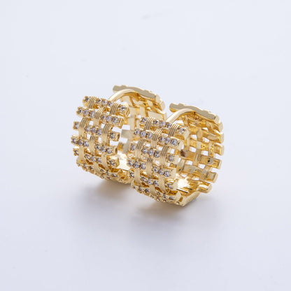 14K Gold Filled 16.5mm Micro Paved CZ Woven Ribbed Huggie Earring in Gold &amp; Silver | EARRINGS-00006-00007