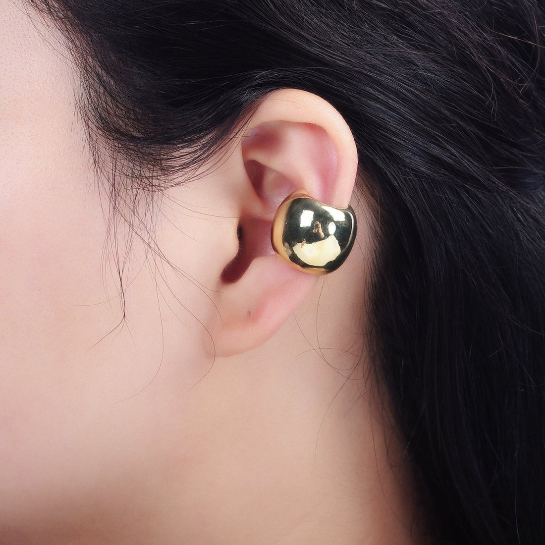 OS 14K Gold Filled 16.7mm Wide Rounded Modern Statement 1 Piece Ear Cuff Earrings | AI155