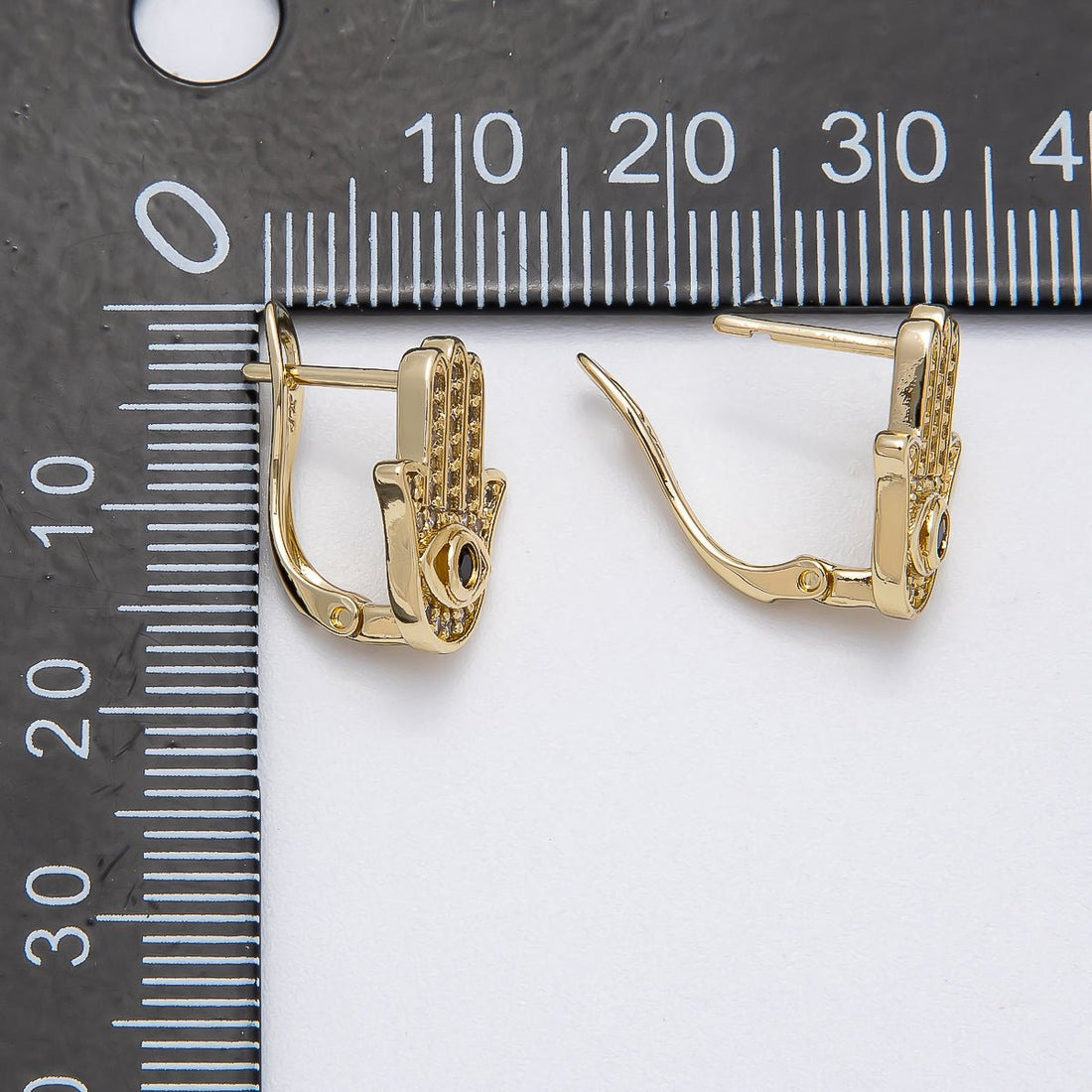 14K Gold Filled 16mm Black Micro Paved CZ English Lock Hoop Earrings | Earrings-00259
