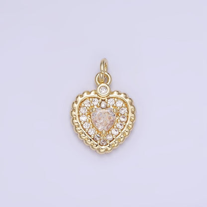 14K Gold Filled 16mm Clear CZ Micro Paved Heart Croissant Charm | AG721