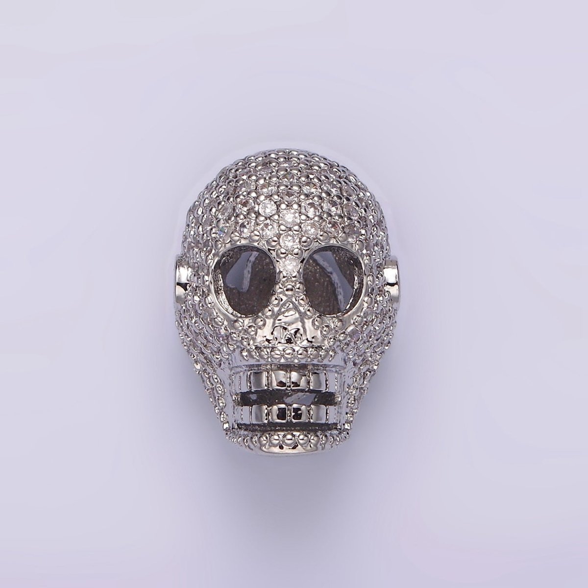 14K Gold Filled 16mm Clear Micro Paved CZ Skeleton Skull Mask Bead in Gold &amp; Silver | B-849