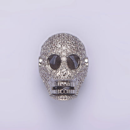14K Gold Filled 16mm Clear Micro Paved CZ Skeleton Skull Mask Bead in Gold &amp; Silver | B-849