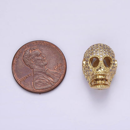 14K Gold Filled 16mm Clear Micro Paved CZ Skeleton Skull Mask Bead in Gold &amp; Silver | B-849