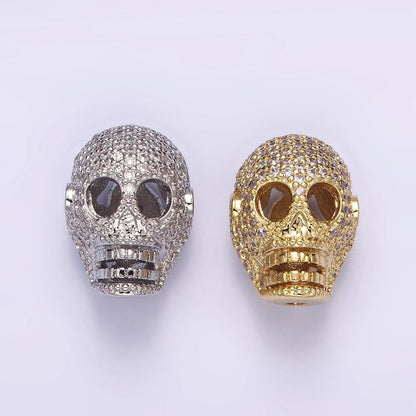 14K Gold Filled 16mm Clear Micro Paved CZ Skeleton Skull Mask Bead in Gold &amp; Silver | B-849