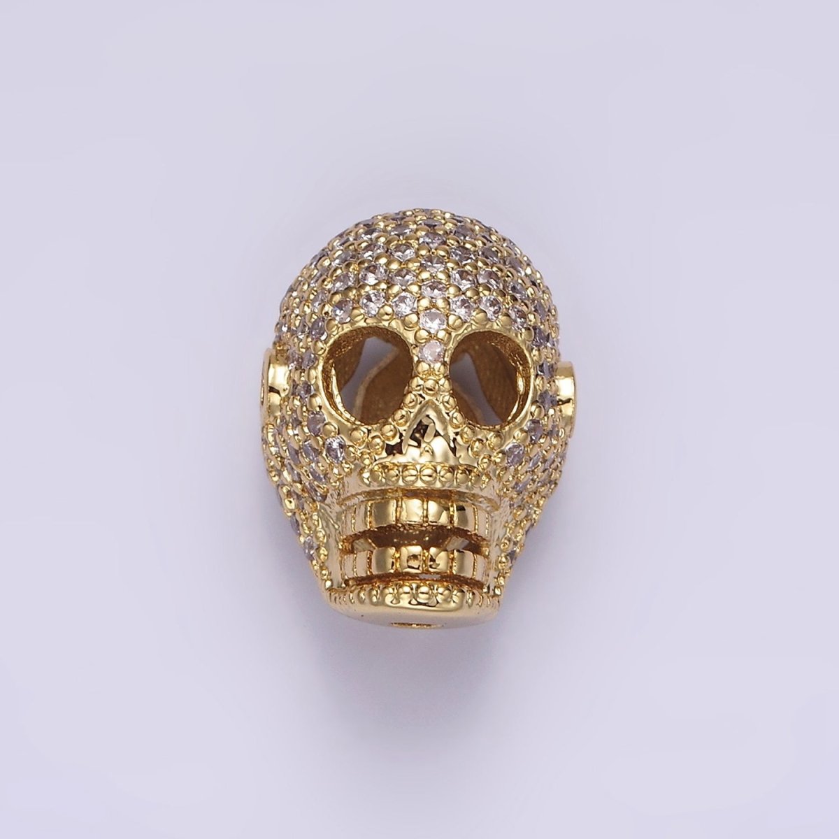 14K Gold Filled 16mm Clear Micro Paved CZ Skeleton Skull Mask Bead in Gold &amp; Silver | B-849