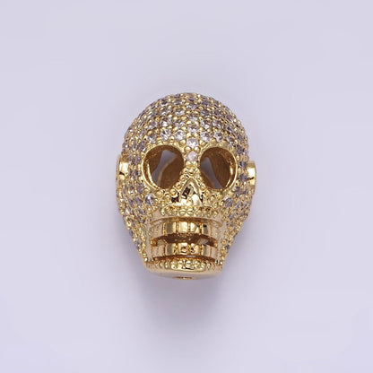 14K Gold Filled 16mm Clear Micro Paved CZ Skeleton Skull Mask Bead in Gold &amp; Silver | B-849