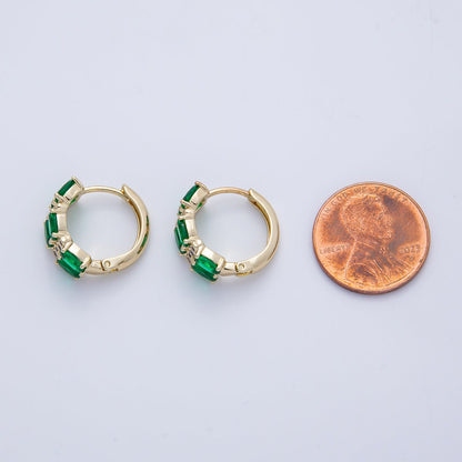 14K Gold Filled 16mm Green CZ Double Oval Huggie Earrings | Earrings-00092