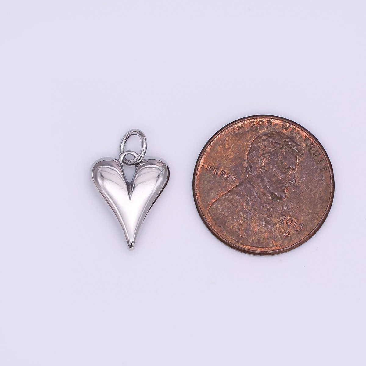 14K Gold Filled 16mm Long Puffed Minimalist Heart Charm In Gold &amp; Silver | AG196 N098