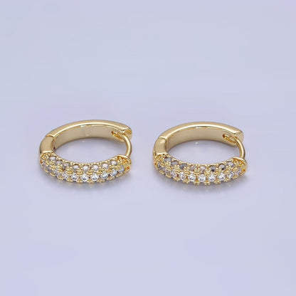 14K Gold Filled 16mm Micro Paved CZ Huggie Earrings in Gold &amp; Silver | AE528 AE529