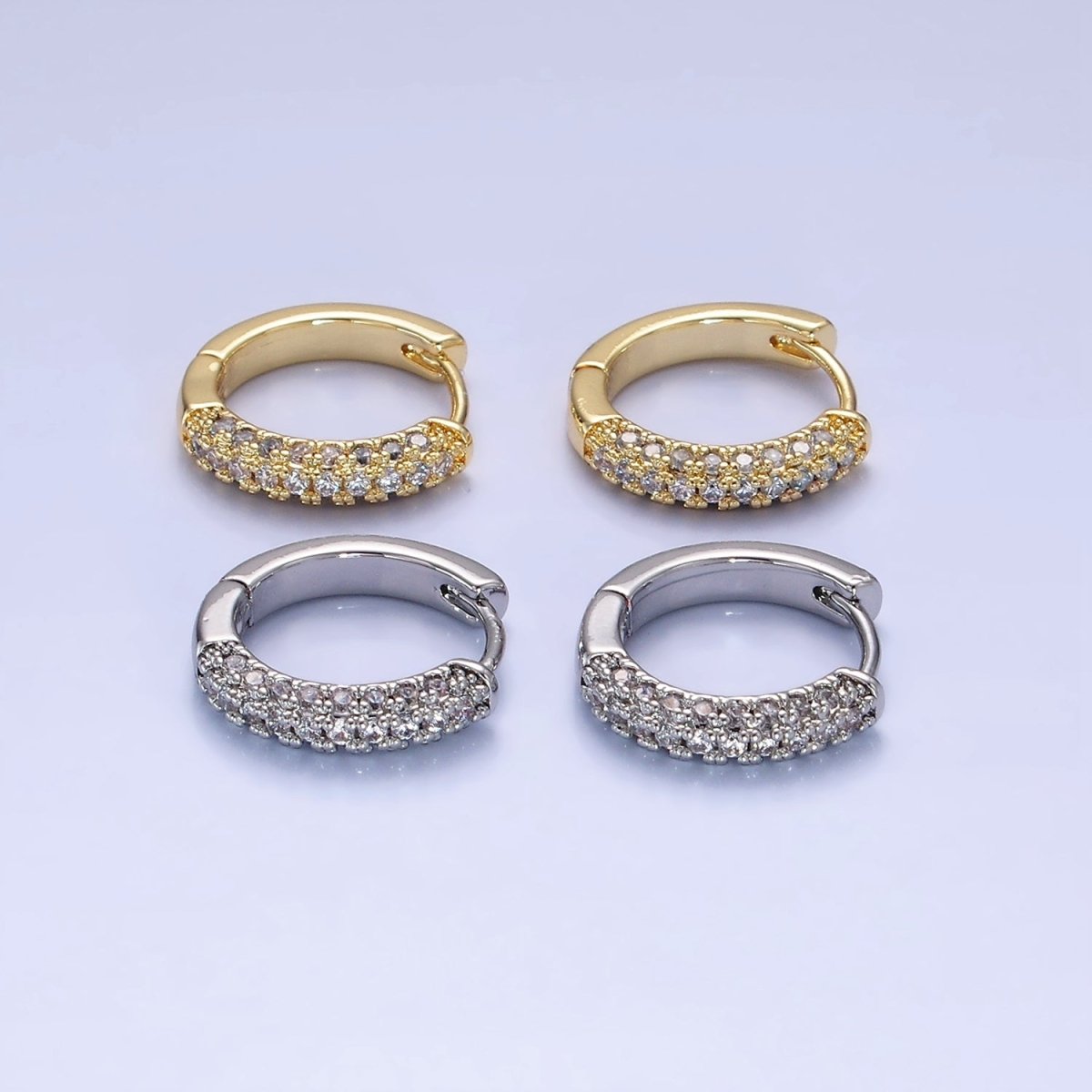 14K Gold Filled 16mm Micro Paved CZ Huggie Earrings in Gold &amp; Silver | AE528 AE529