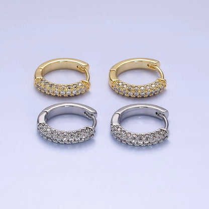 14K Gold Filled 16mm Micro Paved CZ Huggie Earrings in Gold &amp; Silver | AE528 AE529