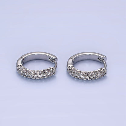 14K Gold Filled 16mm Micro Paved CZ Huggie Earrings in Gold &amp; Silver | AE528 AE529
