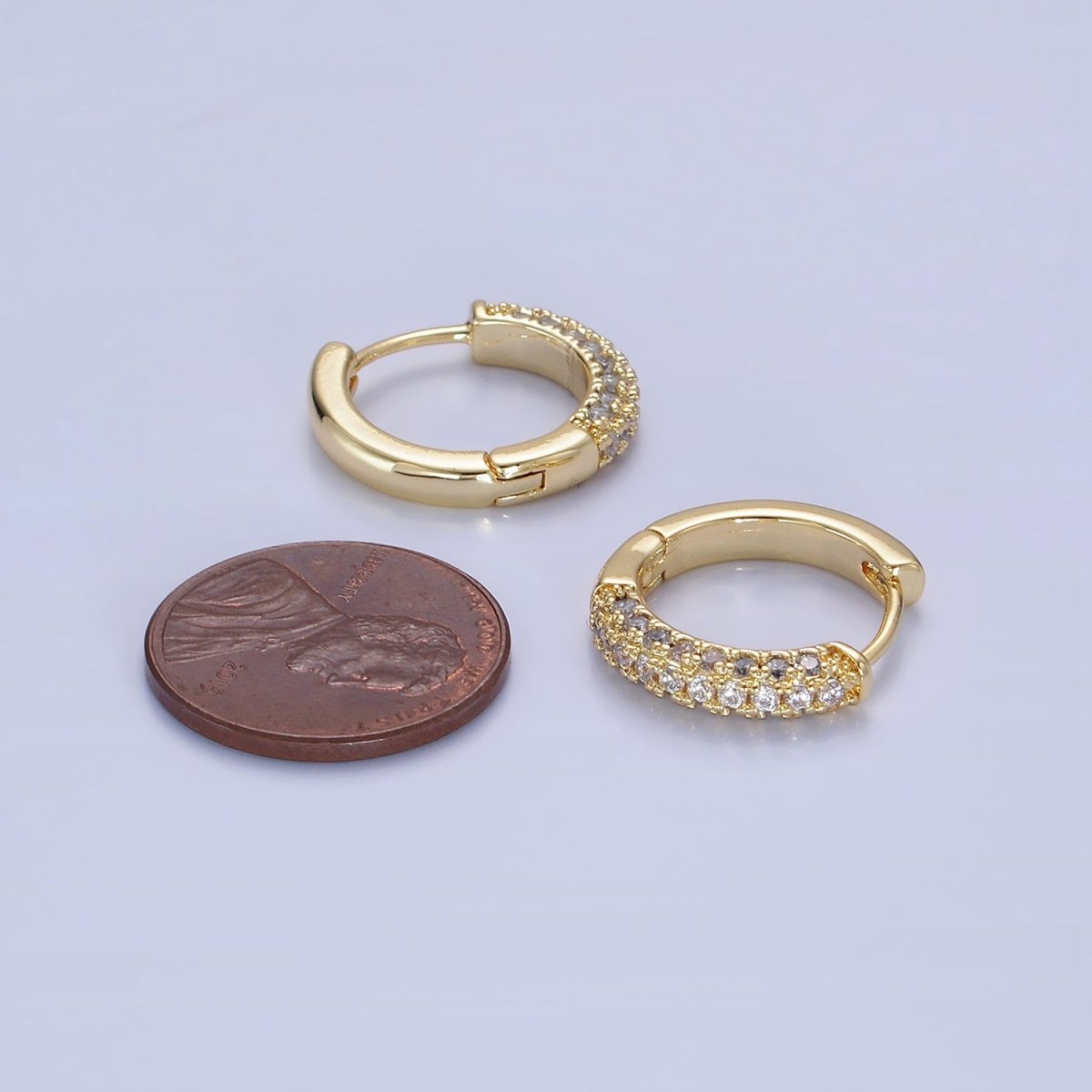 14K Gold Filled 16mm Micro Paved CZ Huggie Earrings in Gold &amp; Silver | AE528 AE529