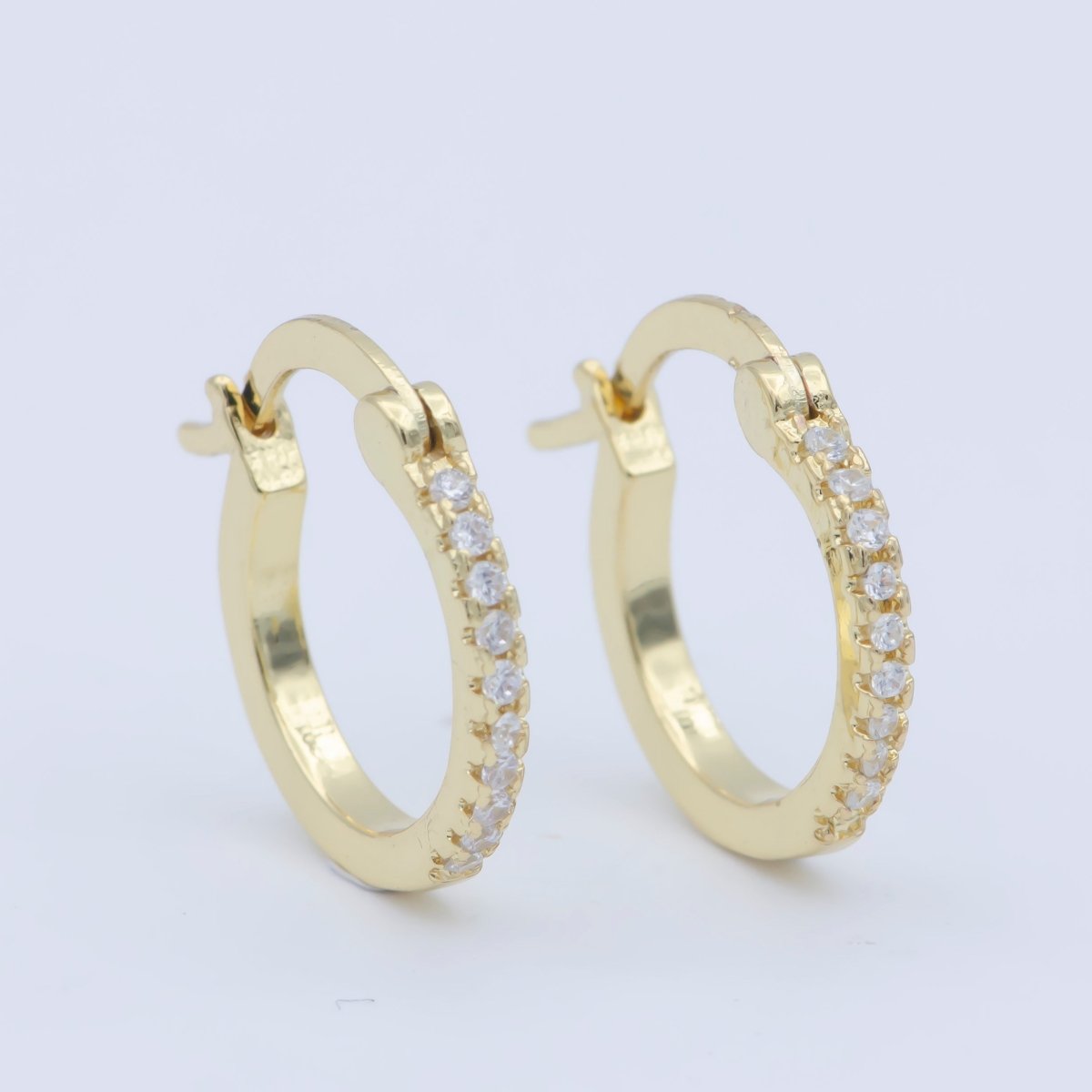 14K Gold Filled 16mm Micro Paved CZ Latch Hoop Earrings | Q061