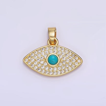 14K Gold Filled 16mm Turquoise Micro Paved CZ Evil Eye Pendant | AH162