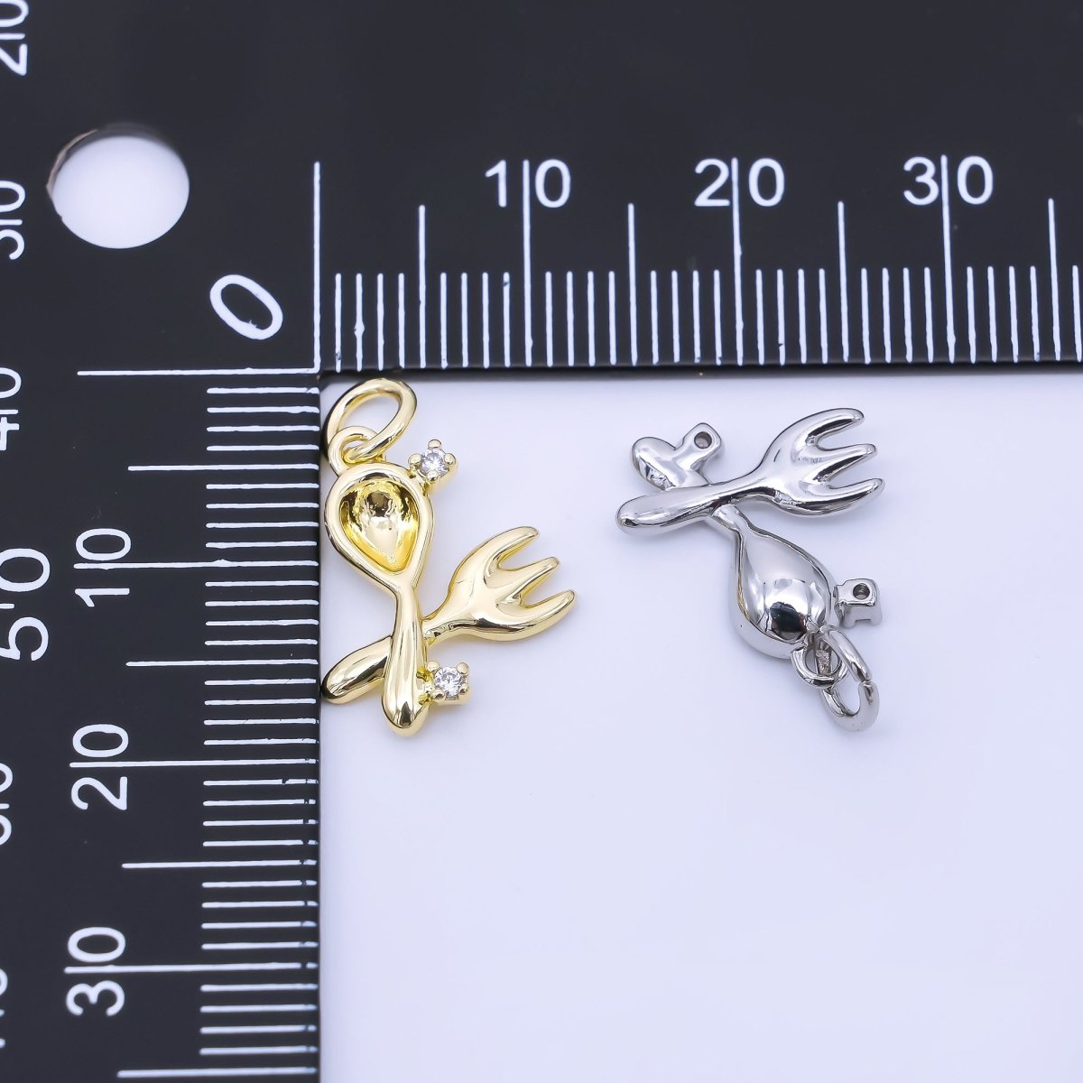 14K Gold Filled 16mm Clear CZ Utensil Fork Spoon Kitchen Eating Utensils 3D Multidimensional Charm | AF1292