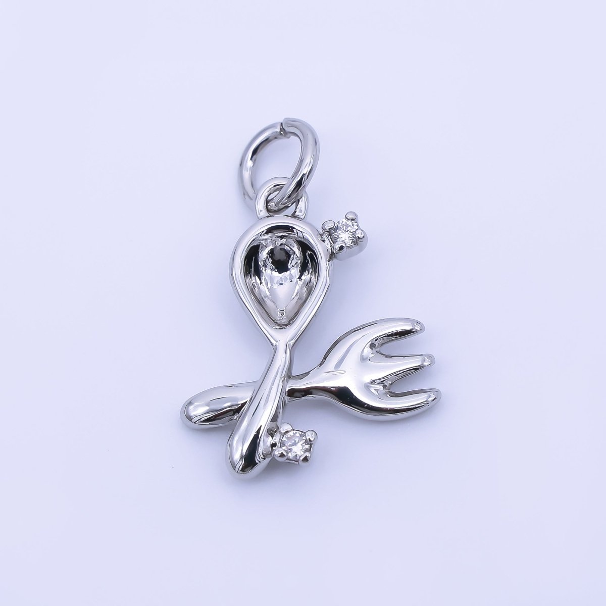 14K Gold Filled 16mm Clear CZ Utensil Fork Spoon Kitchen Eating Utensils 3D Multidimensional Charm | AF1292