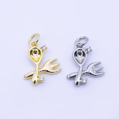 14K Gold Filled 16mm Clear CZ Utensil Fork Spoon Kitchen Eating Utensils 3D Multidimensional Charm | AF1292