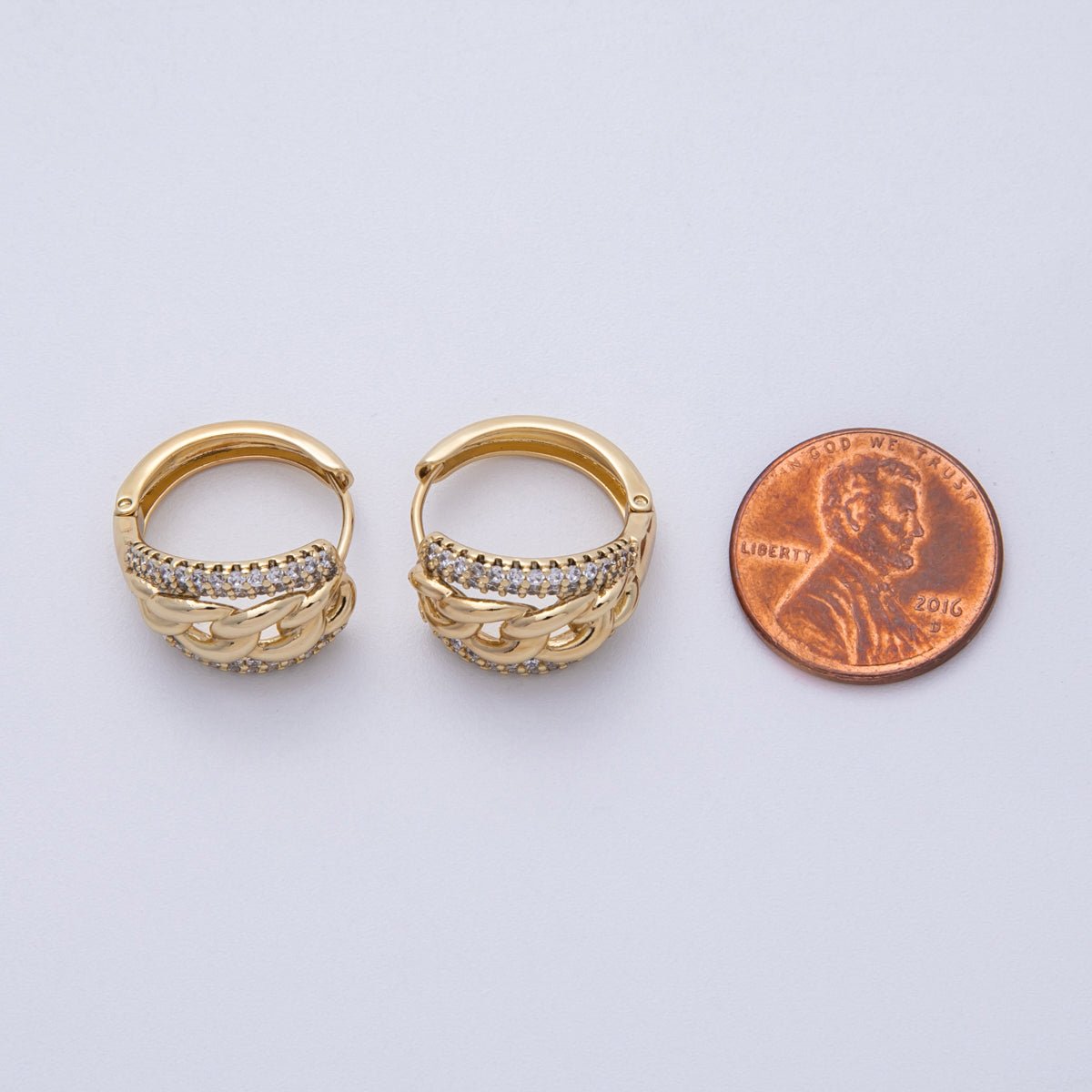 14K Gold Filled 17.5mm Micro Paved CZ Curb Chain Huggie Earrings | Earrings-00144