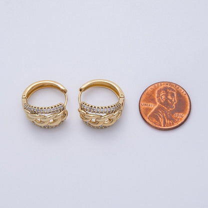14K Gold Filled 17.5mm Micro Paved CZ Curb Chain Huggie Earrings | Earrings-00144