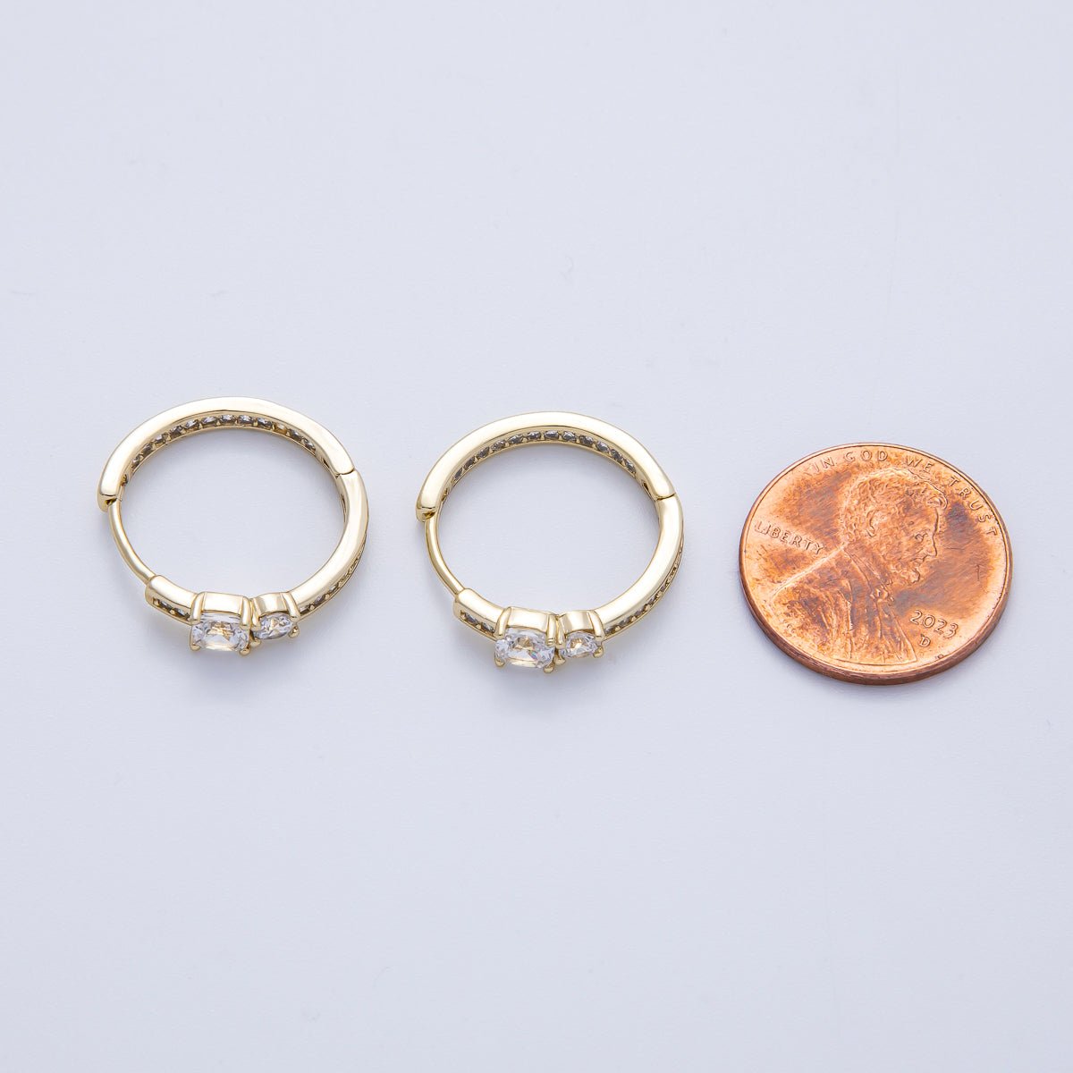 14K Gold Filled 17.5mm Micro Paved CZ Solitaire Front-Facing Huggie Earrings | Earrings-00101