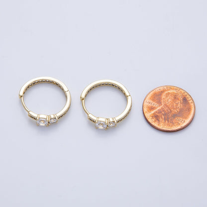 14K Gold Filled 17.5mm Micro Paved CZ Solitaire Front-Facing Huggie Earrings | Earrings-00101