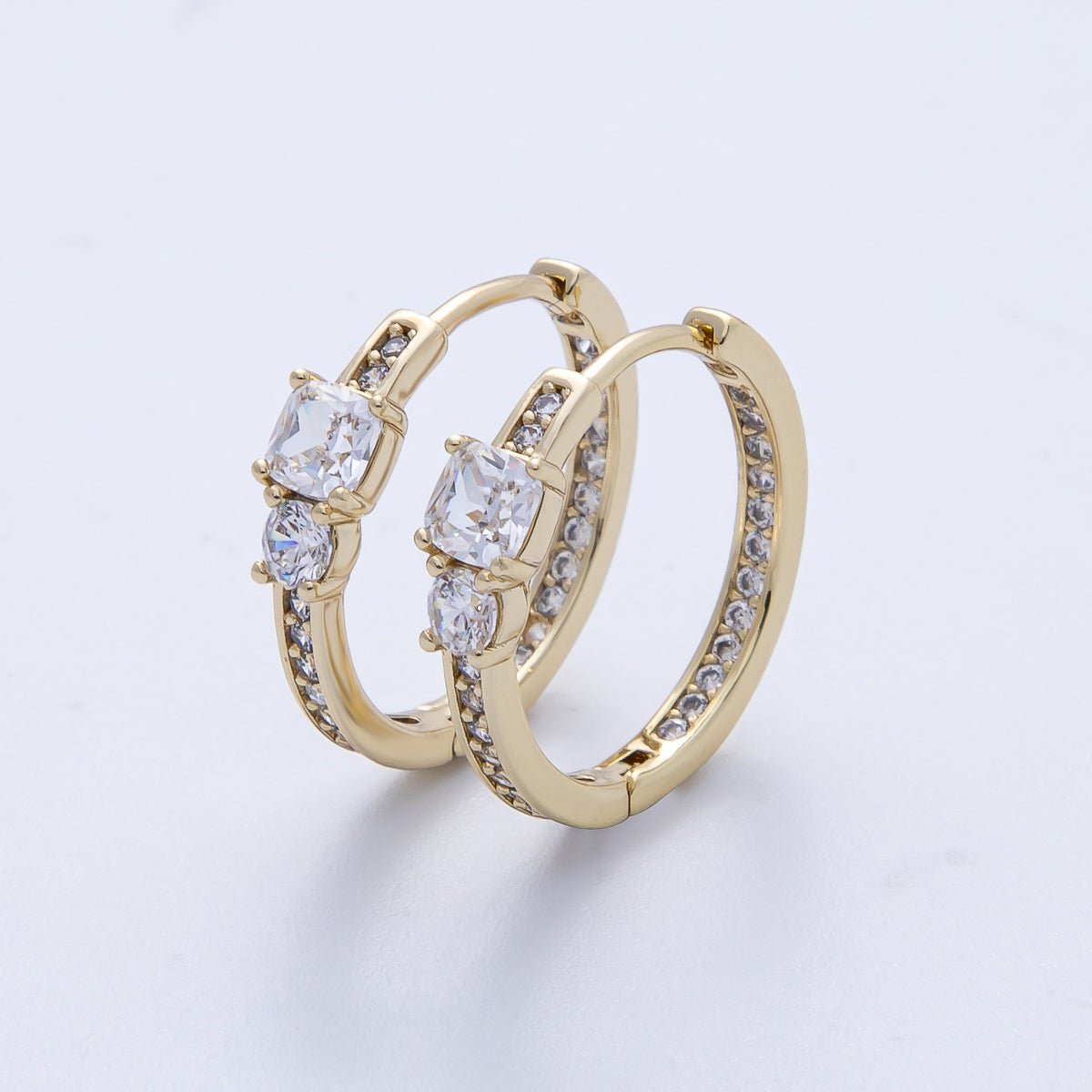 14K Gold Filled 17.5mm Micro Paved CZ Solitaire Front-Facing Huggie Earrings | Earrings-00101