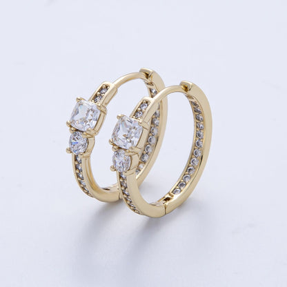 14K Gold Filled 17.5mm Micro Paved CZ Solitaire Front-Facing Huggie Earrings | Earrings-00101