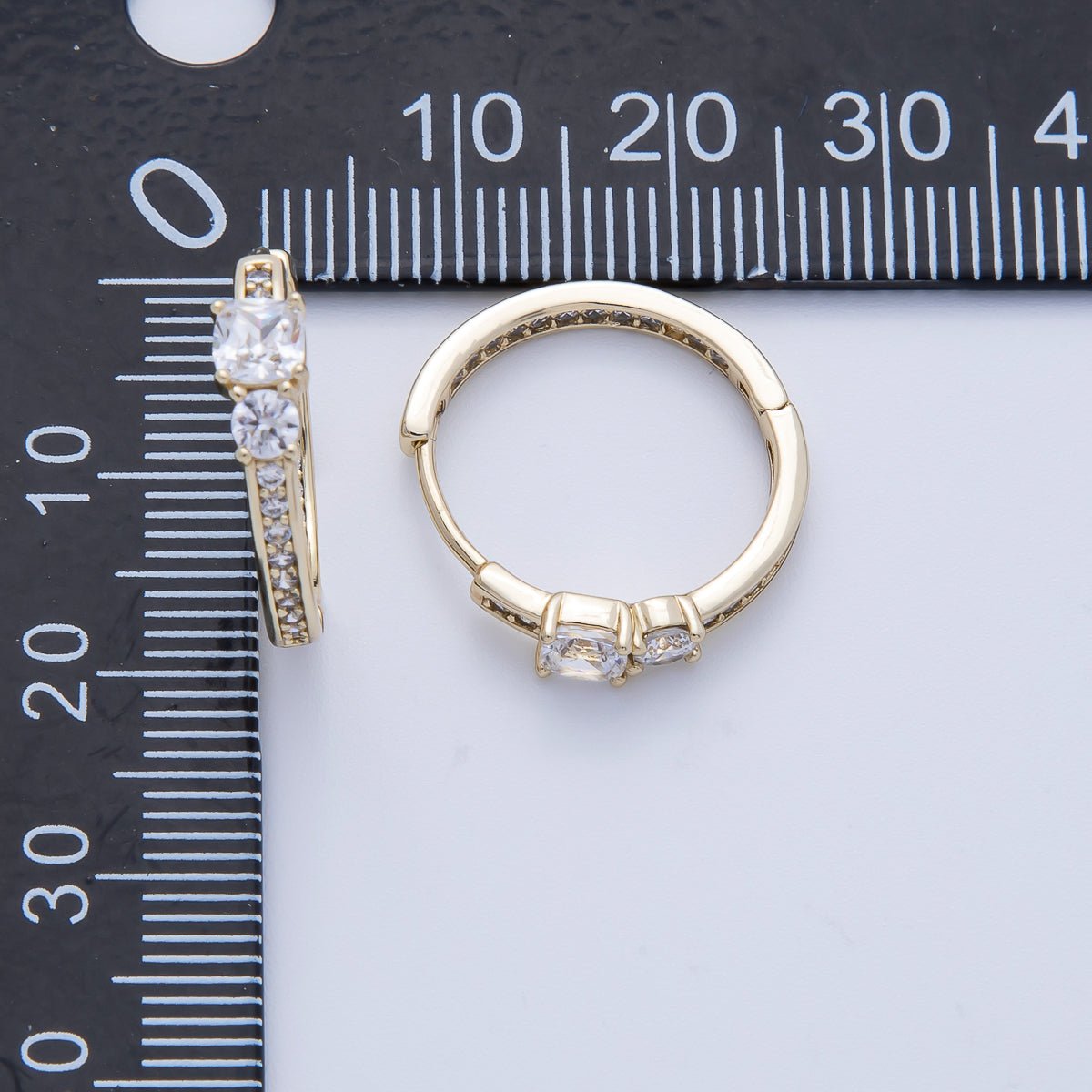14K Gold Filled 17.5mm Micro Paved CZ Solitaire Front-Facing Huggie Earrings | Earrings-00101