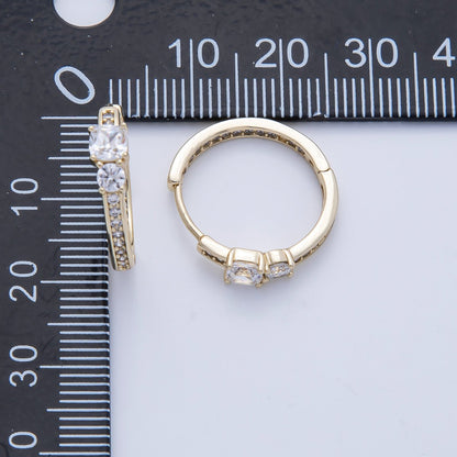 14K Gold Filled 17.5mm Micro Paved CZ Solitaire Front-Facing Huggie Earrings | Earrings-00101