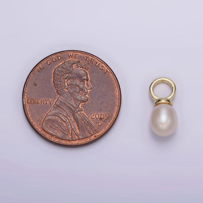 14K Gold Filled 13.7mm White Freshwater Pearl Drop Personalized Earring Charm | P1626