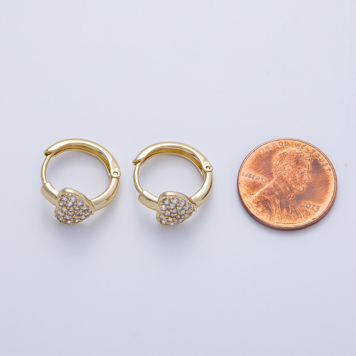 14K Gold Filled 17mm Micro Paved CZ Heart Cartilage Huggie Earrings | Earrings-00066