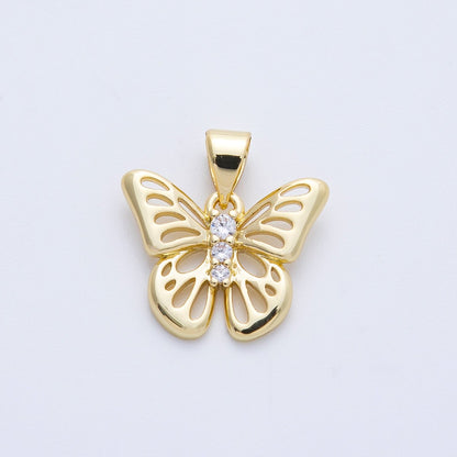 14K Gold Filled 17mm Micro Paved CZ Open Butterfly Insect Pendant | Charms-00365