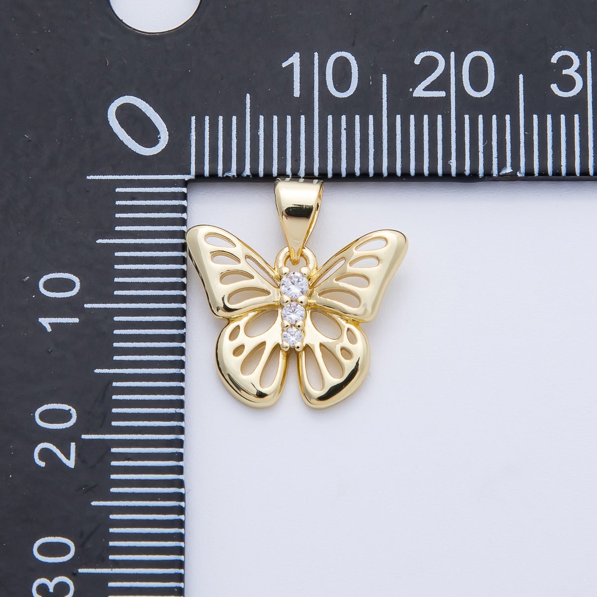 14K Gold Filled 17mm Micro Paved CZ Open Butterfly Insect Pendant | Charms-00365