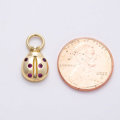 14K Gold Filled 17mm Pink CZ Ladybug Animal Charm | Charms-00747