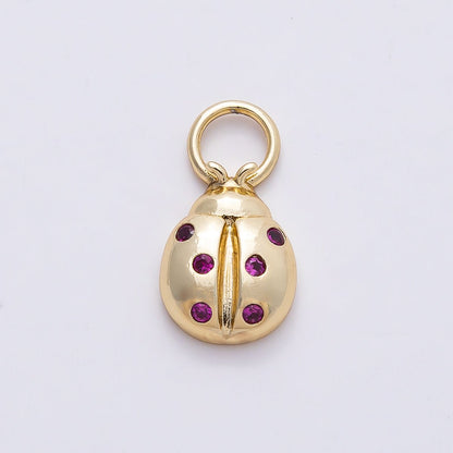 14K Gold Filled 17mm Pink CZ Ladybug Animal Charm | Charms-00747
