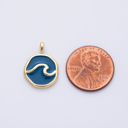 14K Gold Filled 18.7mm Blue Ocean Sea Round Pendant | Charms-00099