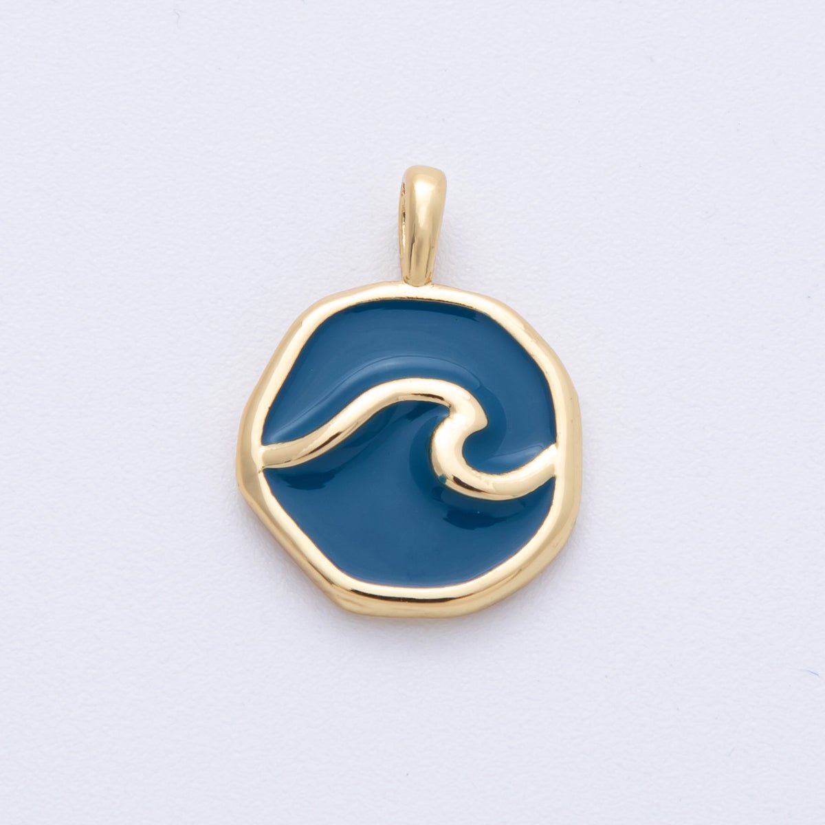 14K Gold Filled 18.7mm Blue Ocean Sea Round Pendant | Charms-00099