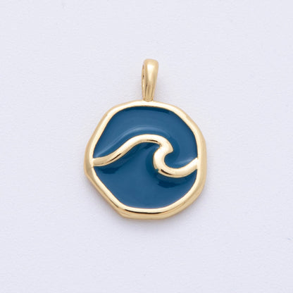 14K Gold Filled 18.7mm Blue Ocean Sea Round Pendant | Charms-00099
