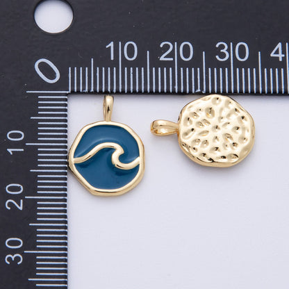 14K Gold Filled 18.7mm Blue Ocean Sea Round Pendant | Charms-00099