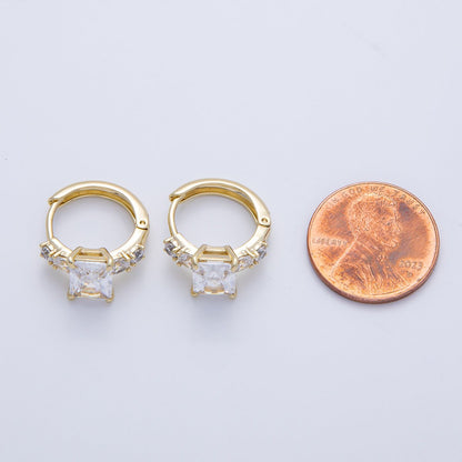 14K Gold Filled 18.8mm Clear CZ Baguette Gradient Huggie Earrings | Earrings-00081
