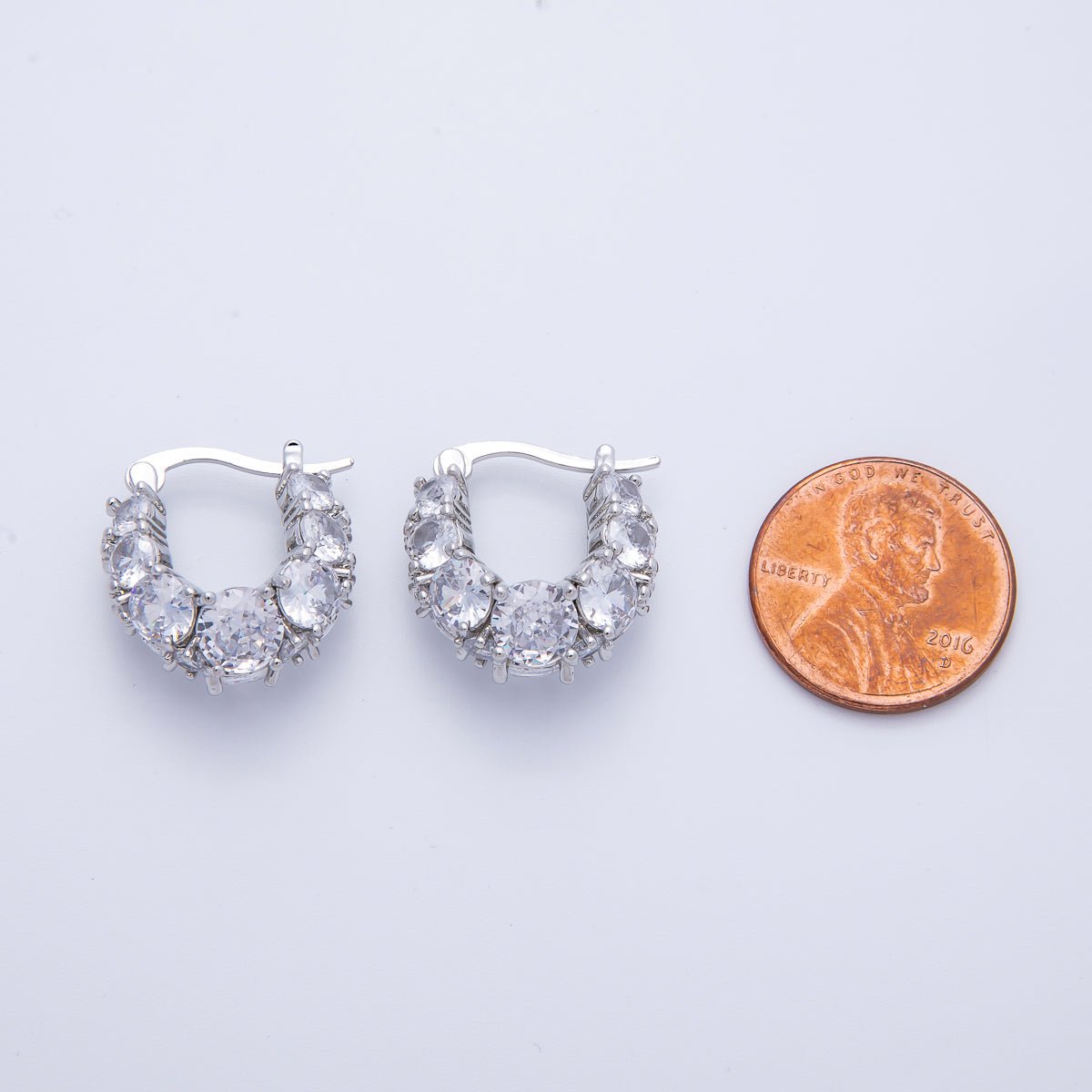 14K Gold Filled 18.8mm Clear CZ Gradient Latch Hoop Earrings in Gold &amp; Silver | Earrings-00004-00005
