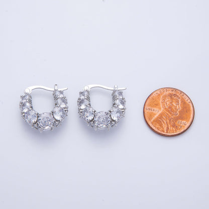 14K Gold Filled 18.8mm Clear CZ Gradient Latch Hoop Earrings in Gold &amp; Silver | Earrings-00004-00005