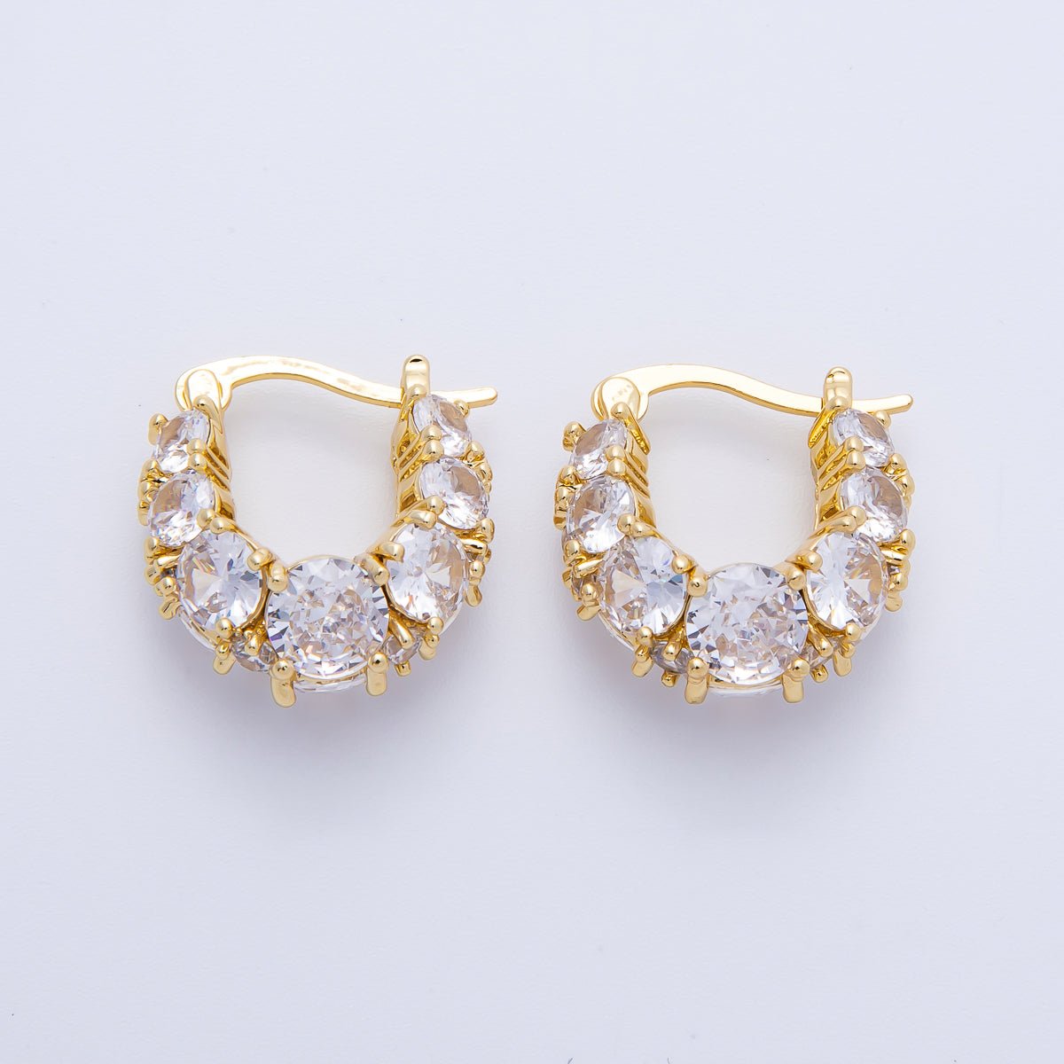 14K Gold Filled 18.8mm Clear CZ Gradient Latch Hoop Earrings in Gold &amp; Silver | Earrings-00004-00005