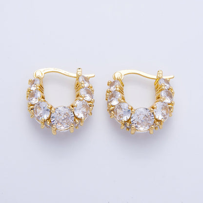 14K Gold Filled 18.8mm Clear CZ Gradient Latch Hoop Earrings in Gold &amp; Silver | Earrings-00004-00005