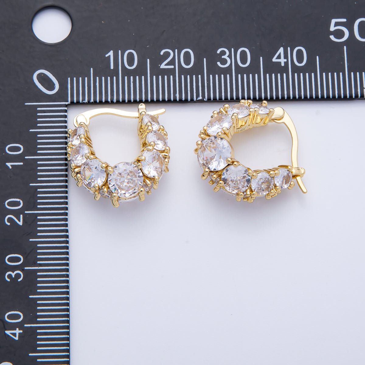 14K Gold Filled 18.8mm Clear CZ Gradient Latch Hoop Earrings in Gold &amp; Silver | Earrings-00004-00005