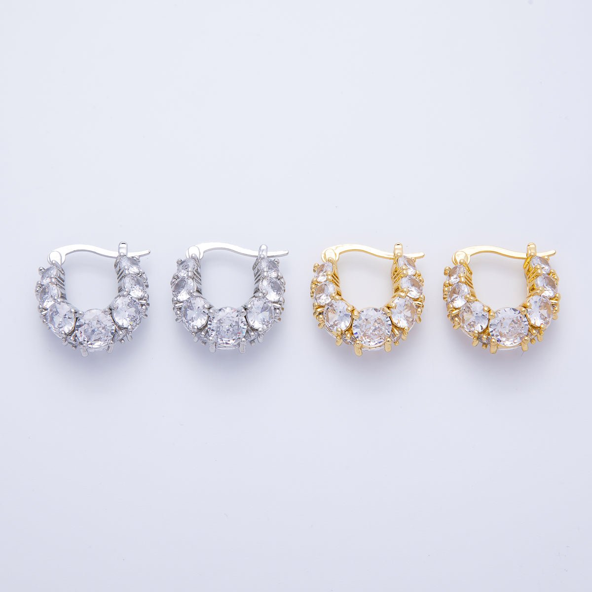 14K Gold Filled 18.8mm Clear CZ Gradient Latch Hoop Earrings in Gold &amp; Silver | Earrings-00004-00005